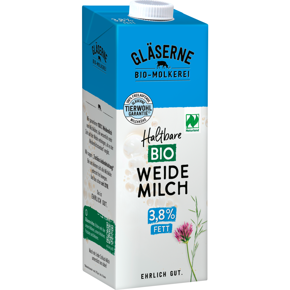 Bio Gläserne Molkerei H-Milch 3,8% 1l