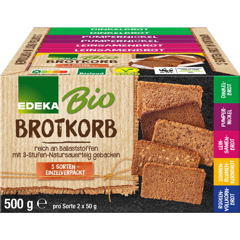 Bio EDEKA Brotkorb 5 Sorten Brot in Portionen 500g