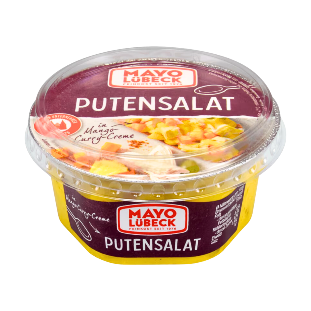Mayo Feinkost Fruchtiger Geflügelsalat in Mango-Curry-Creme 150g