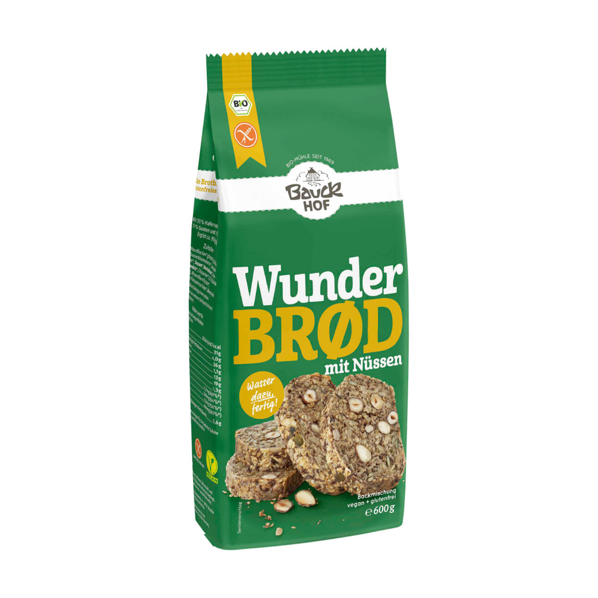 Bio Bauckhof Wunderbrod mit Nüssen glutenfrei 600g