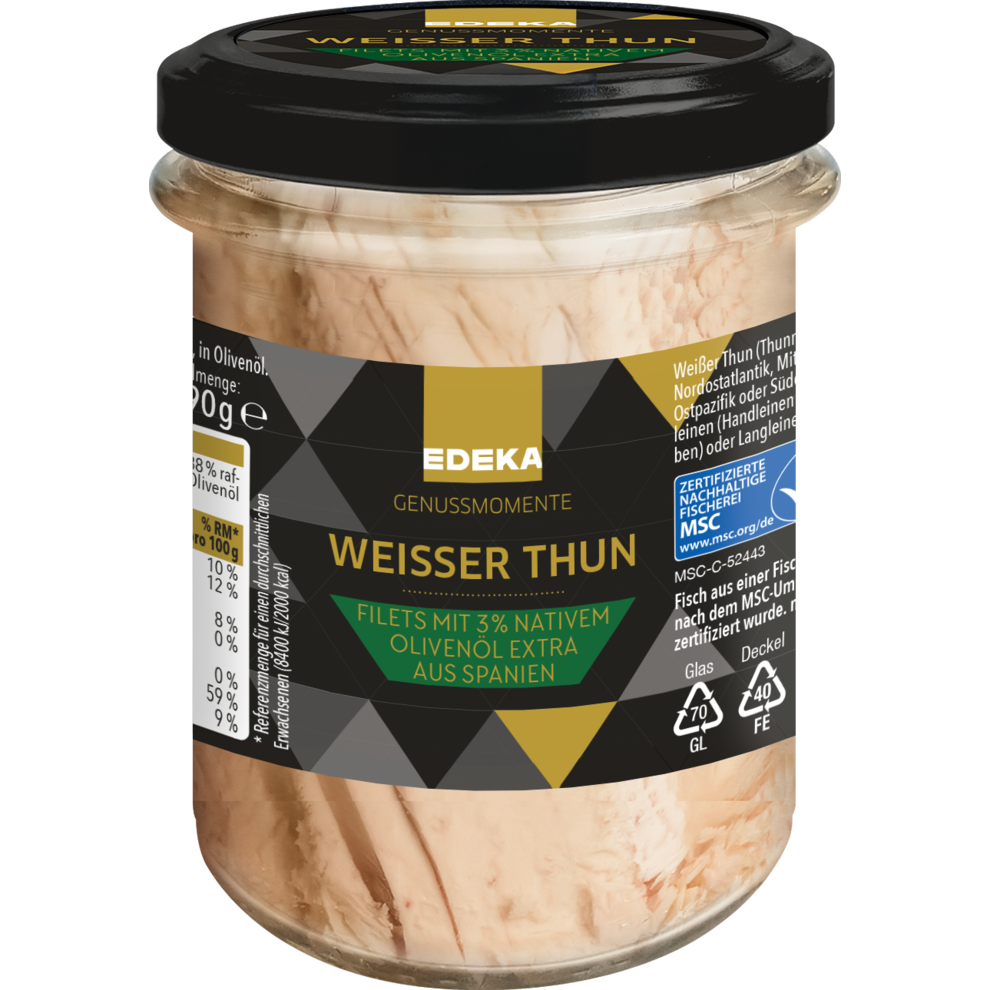 MSC EDEKA Genussmomente Filets vom Weißen Thunfisch in Olivenöl 190g