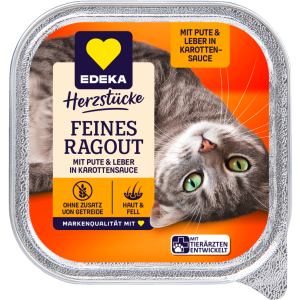EDEKA Herzstücke Feines Ragout mit Pute&Leber in Karottensauce 100g