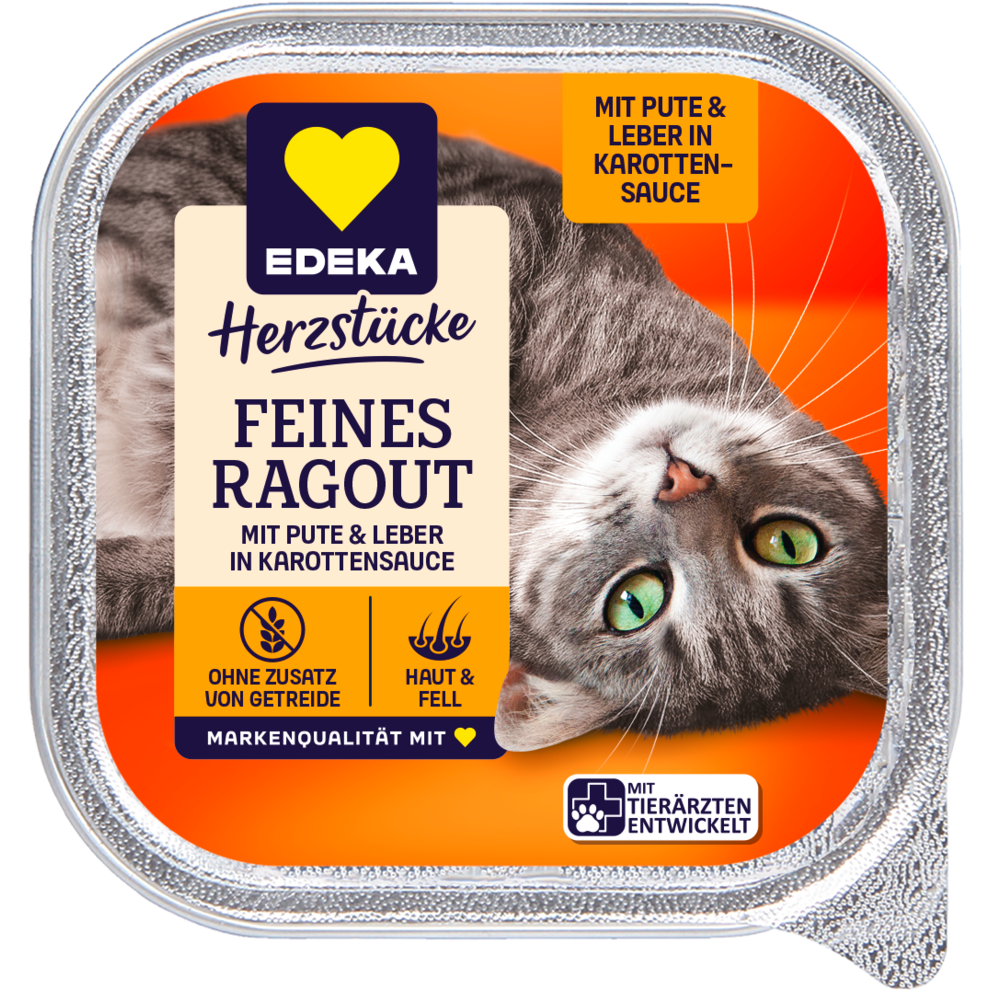 EDEKA Herzstücke Feines Ragout mit Pute&Leber in Karottensauce 100g