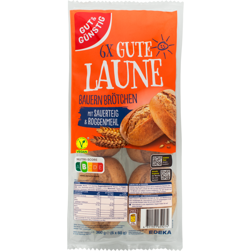 GUT&GÜNSTIG Gute Laune Bauernbrötchen 6ST 360g
