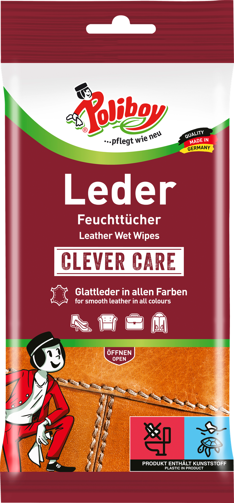 Poliboy Leder Pflege Feuchttücher 20ST