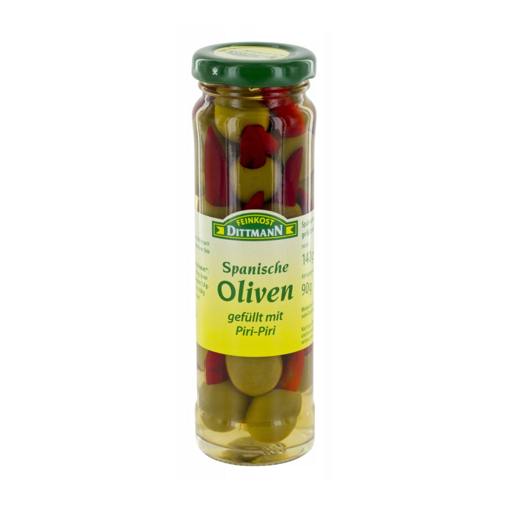 Feinkost Dittmann Spanische Oliven gefüllt Piri-Piri 140g