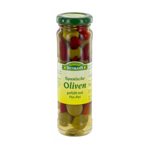 Feinkost Dittmann Spanische Oliven gefüllt Piri-Piri 140g