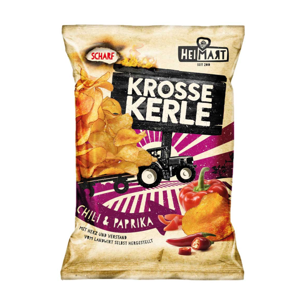 Heimart Krosse Kerle Kartoffelchips mit Schale geröstet mit Chili&Paprika 115g