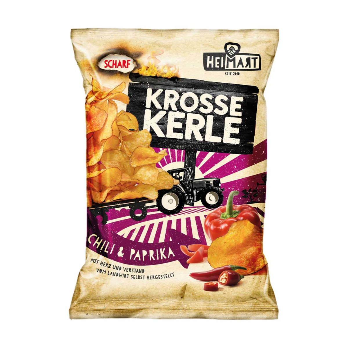 Heimart Krosse Kerle Kartoffelchips mit Schale geröstet mit Chili&Paprika 115g