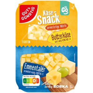 GUT&GÜNSTIG Käse Snack Butterkäse-Emmentaler 45% 2x110g VLOG