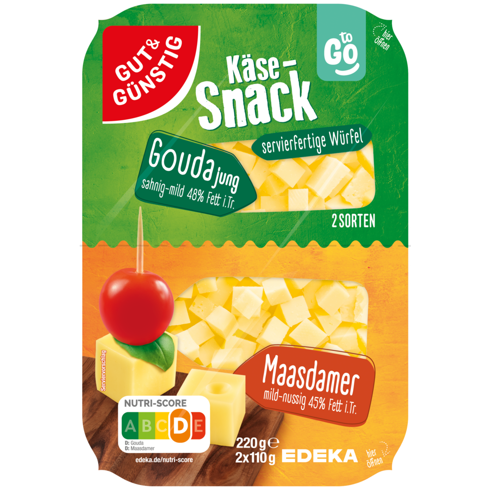 GUT&GÜNSTIG Käse Snack Gouda+Maasdamer 45-48% 2x110g VLOG