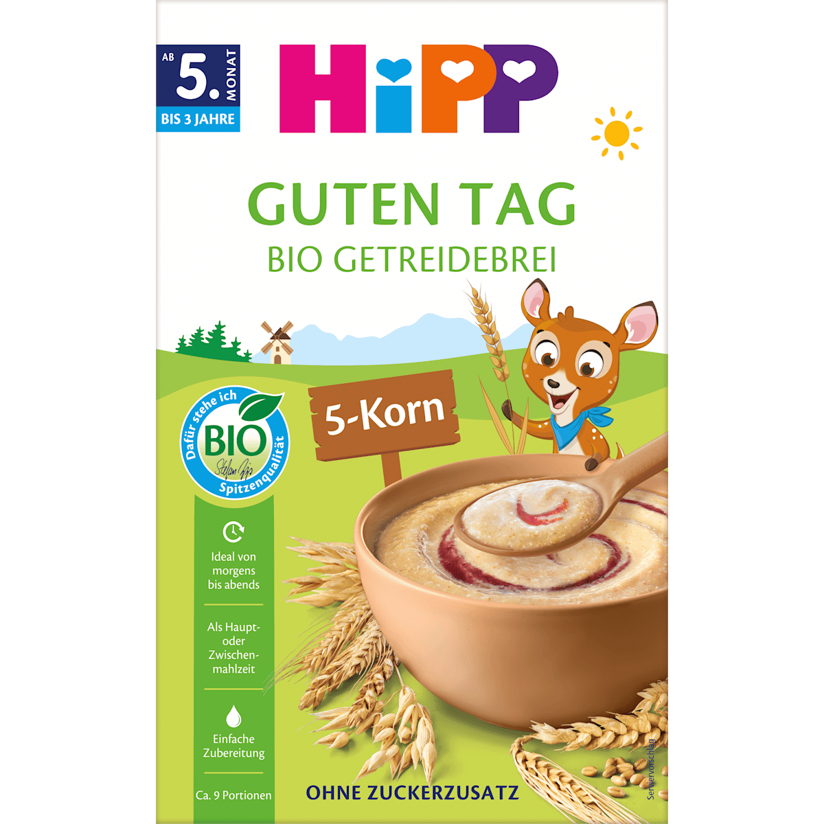 Bio Hipp Getreidebrei 5-Korn ungesüßt ab dem 6.Monat 200g