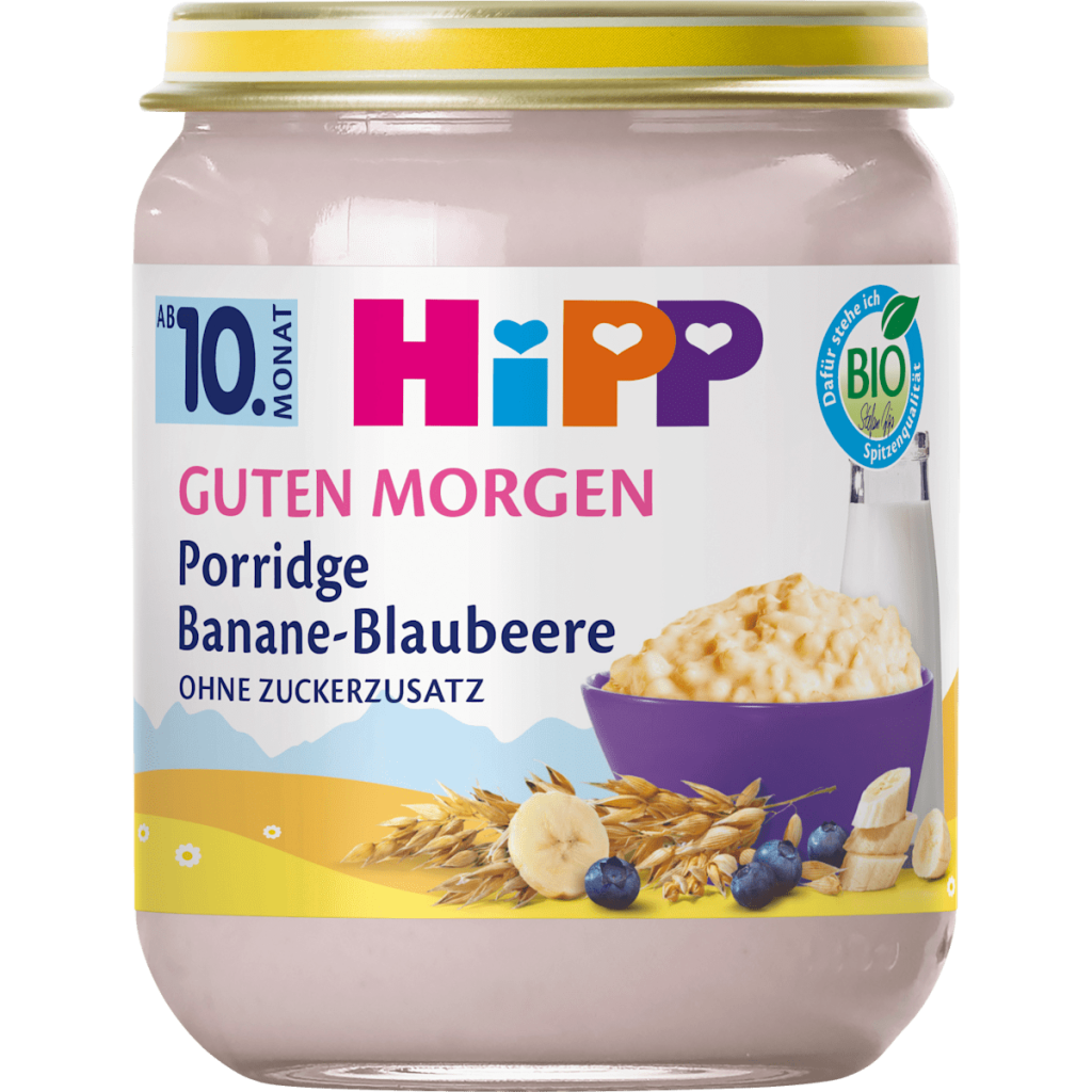 Bio Hipp Frühstücks-Porridge Banane-Blaubeere Haferbrei ohne Zuckerzusatz ab 10.Monat 160g