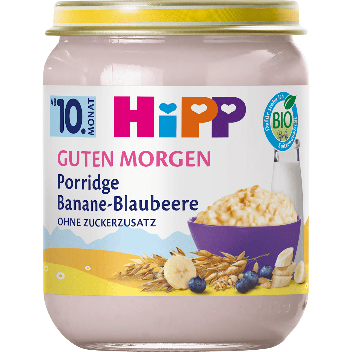 Bio Hipp Frühstücks-Porridge Banane-Blaubeere Haferbrei ohne Zuckerzusatz ab 10.Monat 160g