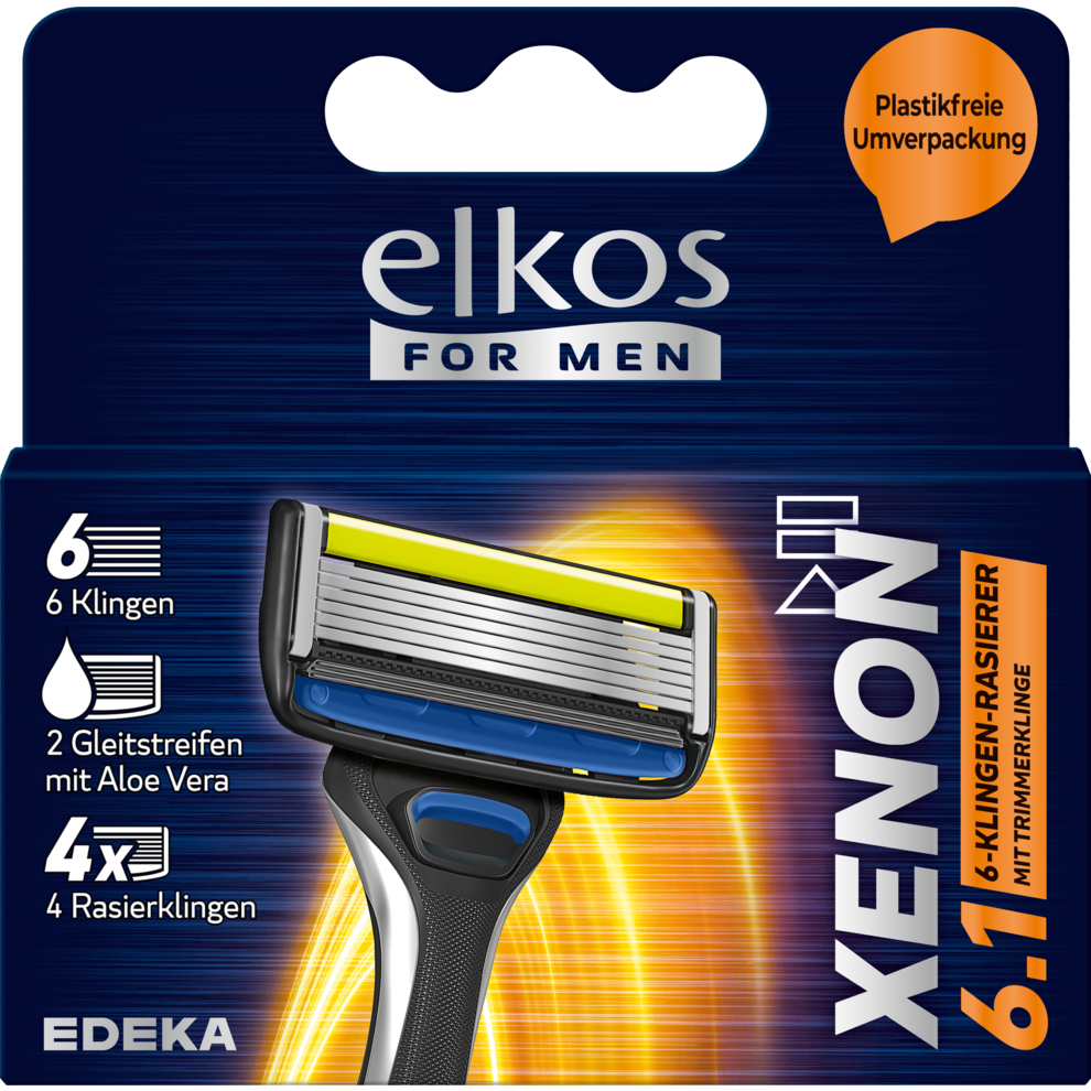 EDEKA elkos for men Xenon 6-Klingen Rasiersystem Herren Ersatzklingen 4ST