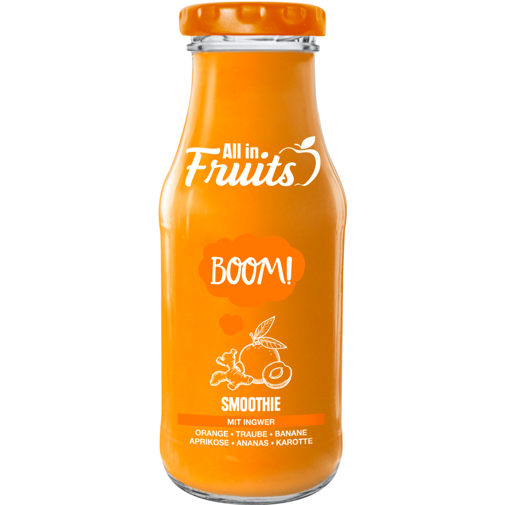 All in Fruits Smoothie Boom Orange Aprikose Ananas Ingwer 250ml