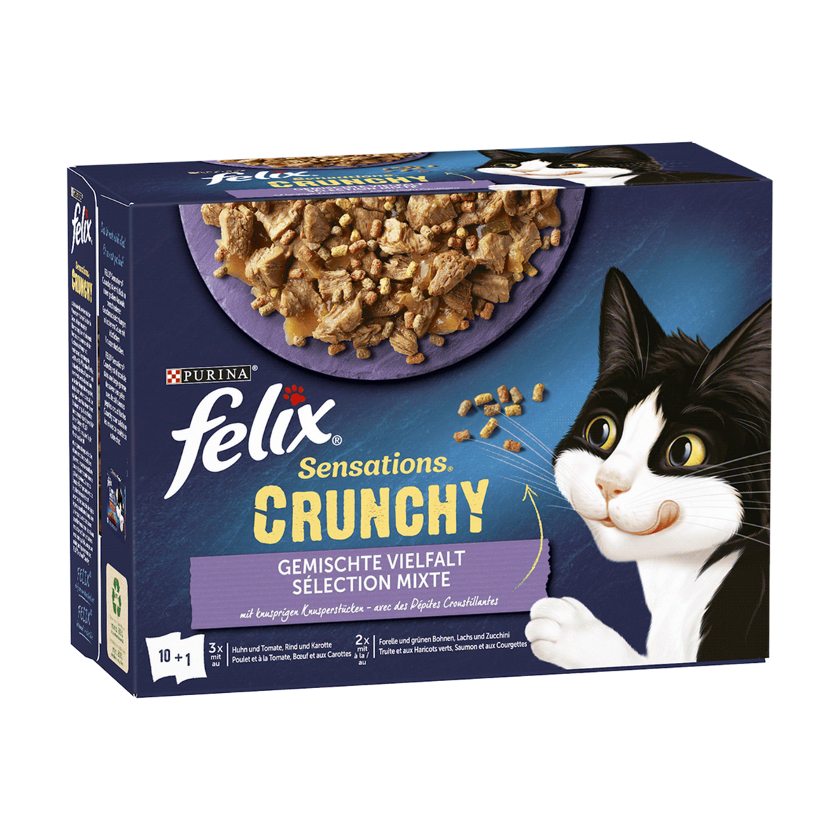 Felix Sensations Crunchy Geschmacksvielfalt mit Gemüse 10x85g+40g