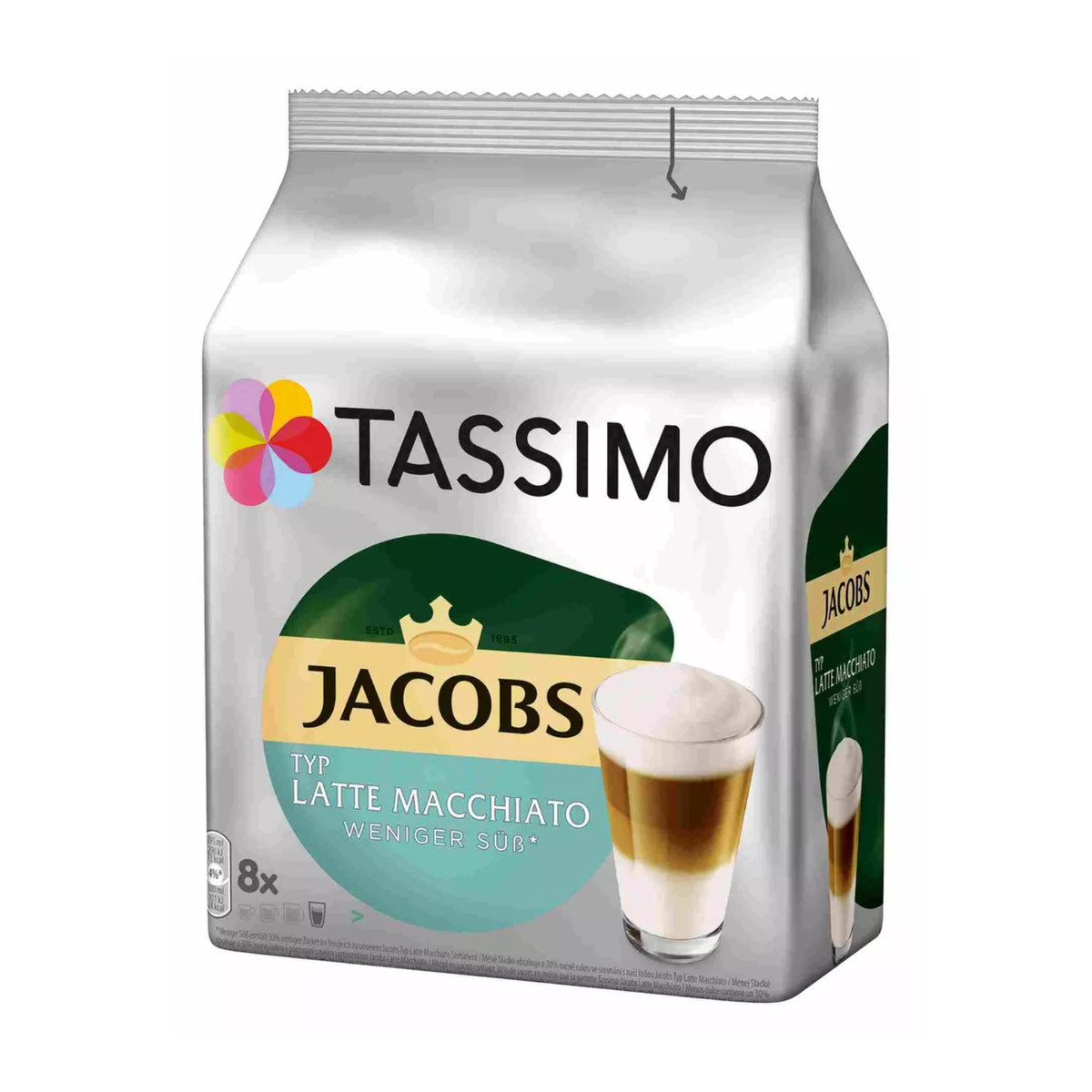 Tassimo Jacobs Kaffeekapseln Latte Macchiato Typ weniger süß 8+8ST 220g