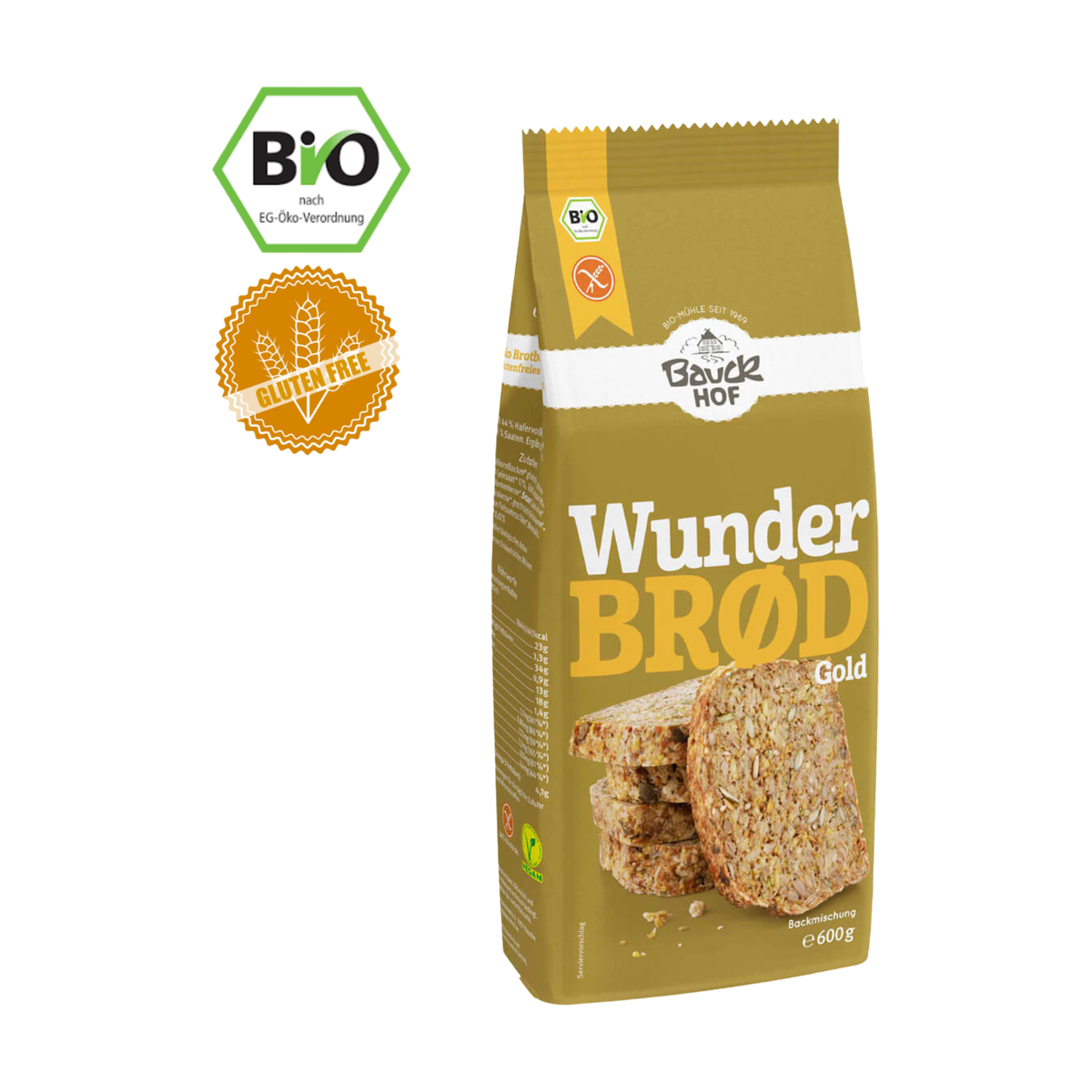 Bio Bauck Mühle Backmischung Wunderbrod Gold glutenfrei 600g