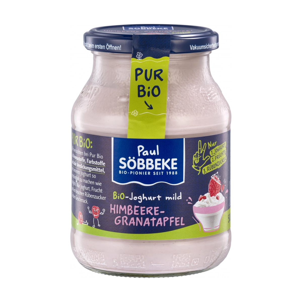 Bio Söbbeke Pur Bio Joghurt Himbeere-Granatapfel 3,8% 500g MW