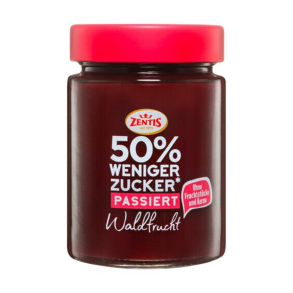 Zentis 50% weniger Zucker Fruchtaufstrich Waldfrucht passiert 195g