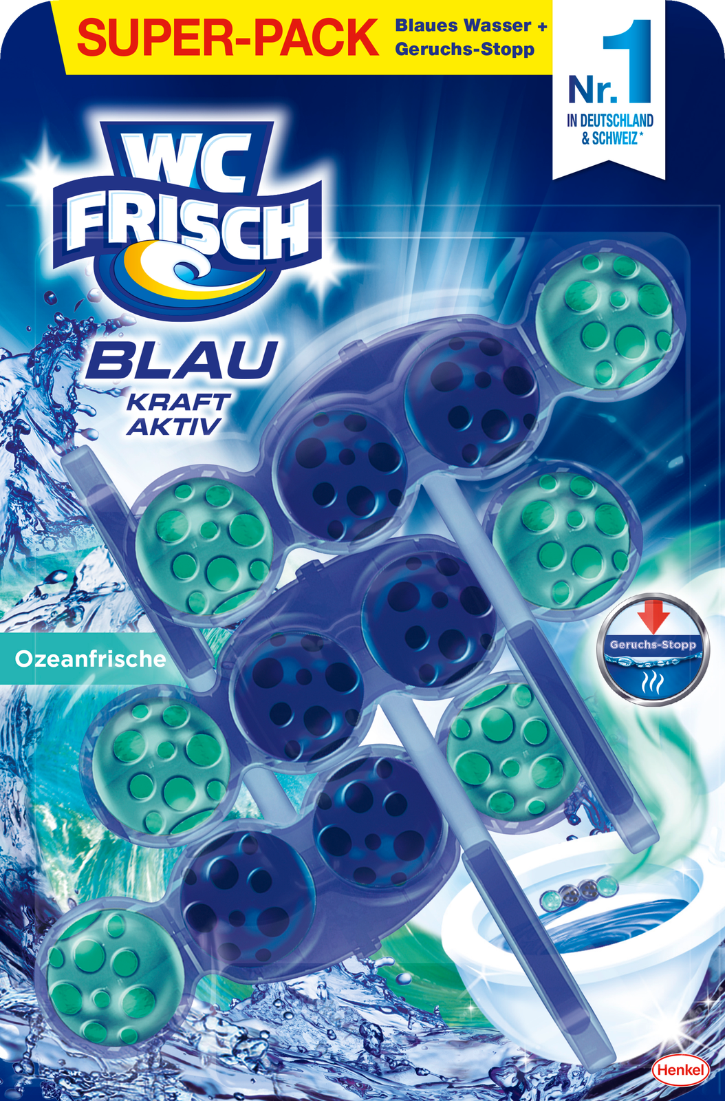 WC Frisch Kraft-Aktiv Blauspüler Ozeanfrische 3x50g
