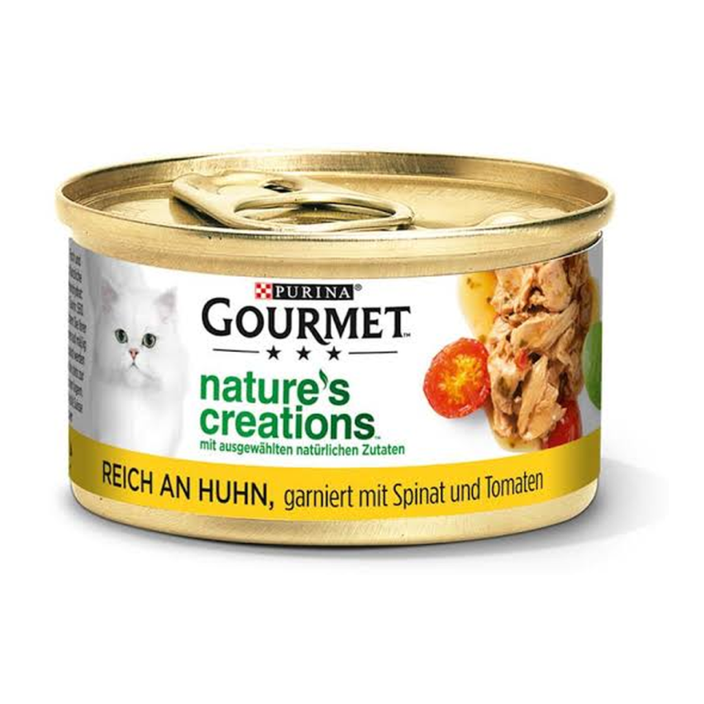Gourmet Nature's Creations reich an Huhn garniert mit Spinat und Tomaten 85g