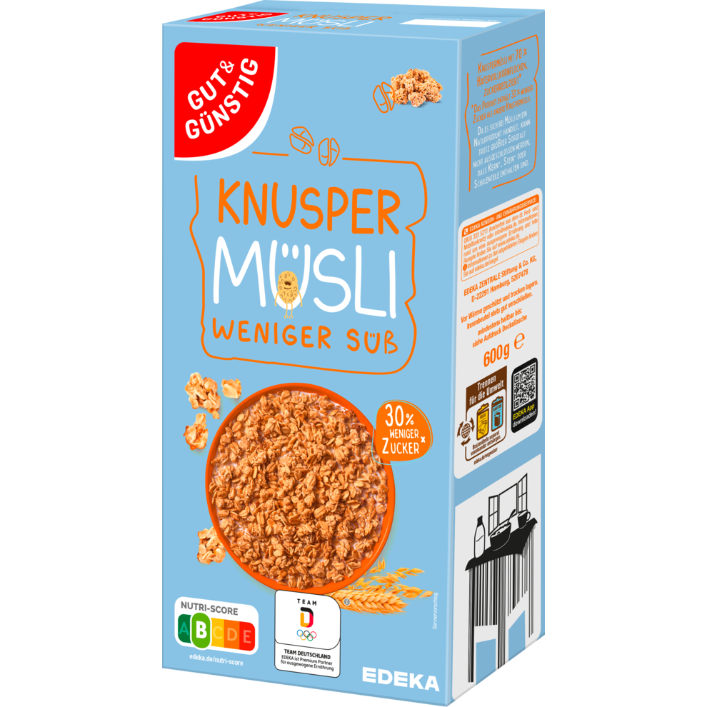 GUT&GÜNSTIG Хрустящий мюсли меньше сладкий 600g