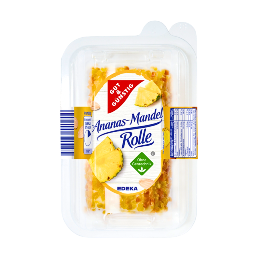 GUT&GÜNSTIG Ananas Mandel Frischkäse Rolle Doppelrahmstufe 100g VLOG