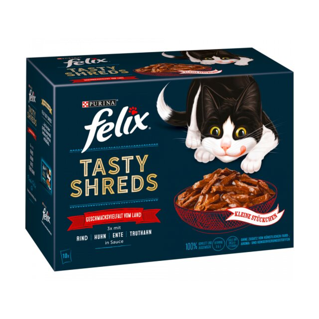 Felix Tasty Shreds Gegrilltes in Sauce Geschmachsvielfalt vom Land 10x80g