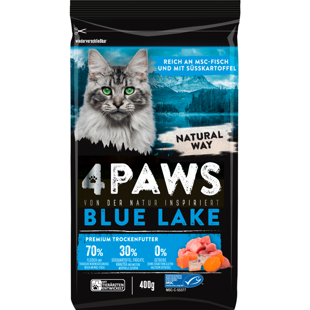 MSC 4Paws blue lake reich an Hühnchen und MSC Fisch mit Süsskartoffel 400g