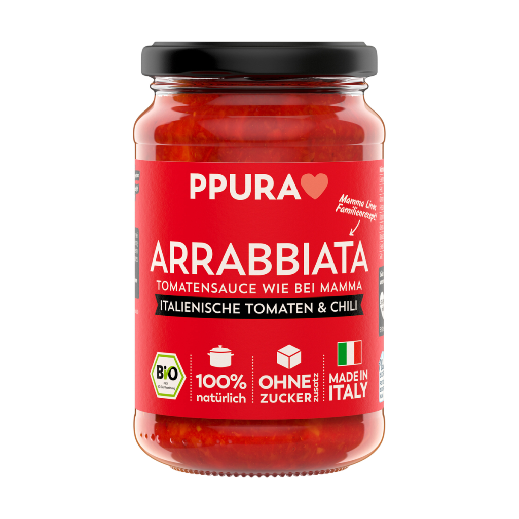 Bio Ppura Sugo Arrabbiata mit fruchtigen Tomaten&Knoblauch&Chili 340g