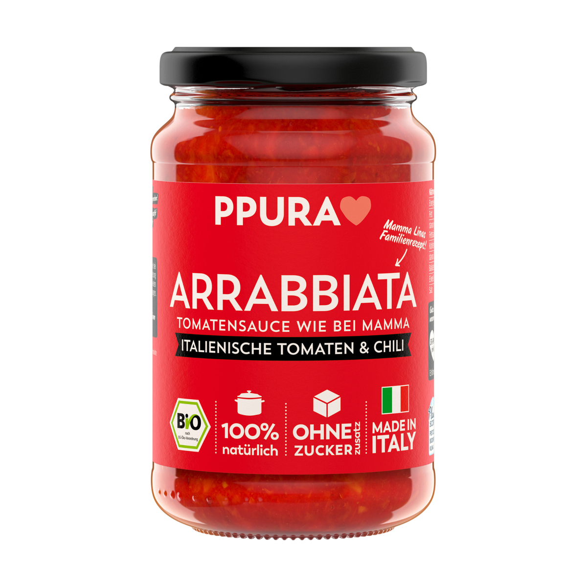 Bio Ppura Sugo Arrabbiata mit fruchtigen Tomaten&Knoblauch&Chili 340g