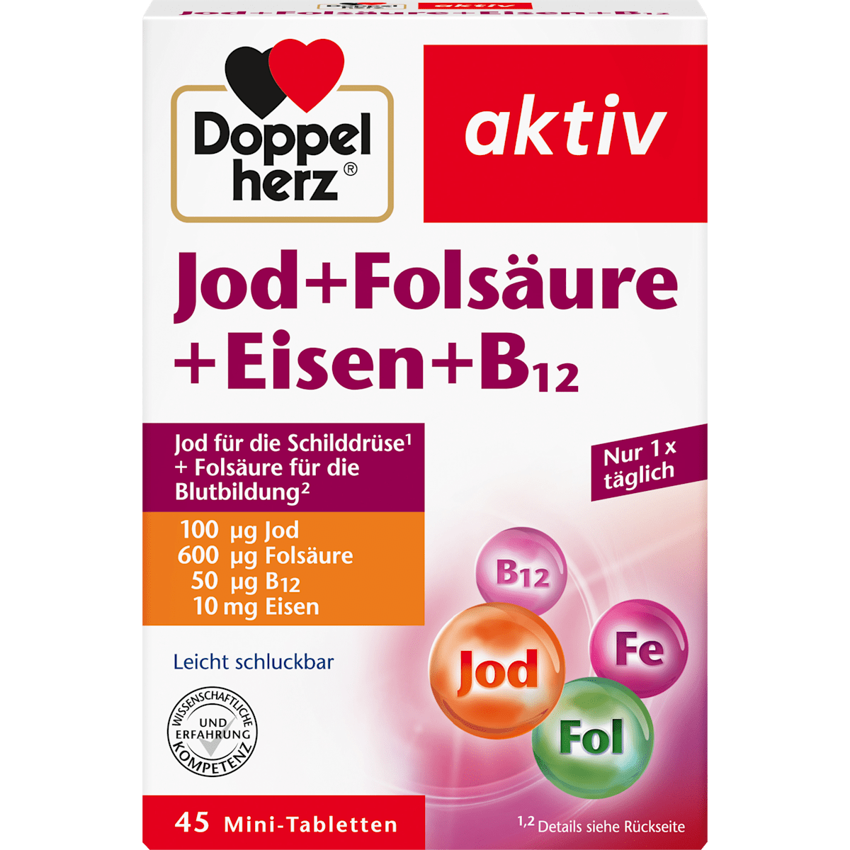 Doppelherz Jod+Folsäure+Eisen+B12 45 Tabletten 20,4g