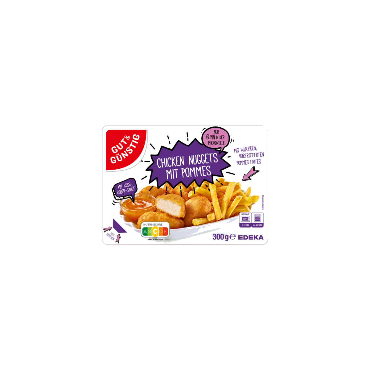 GUT&GÜNSTIG Chicken Nuggets mit Pommes und Dip 300g