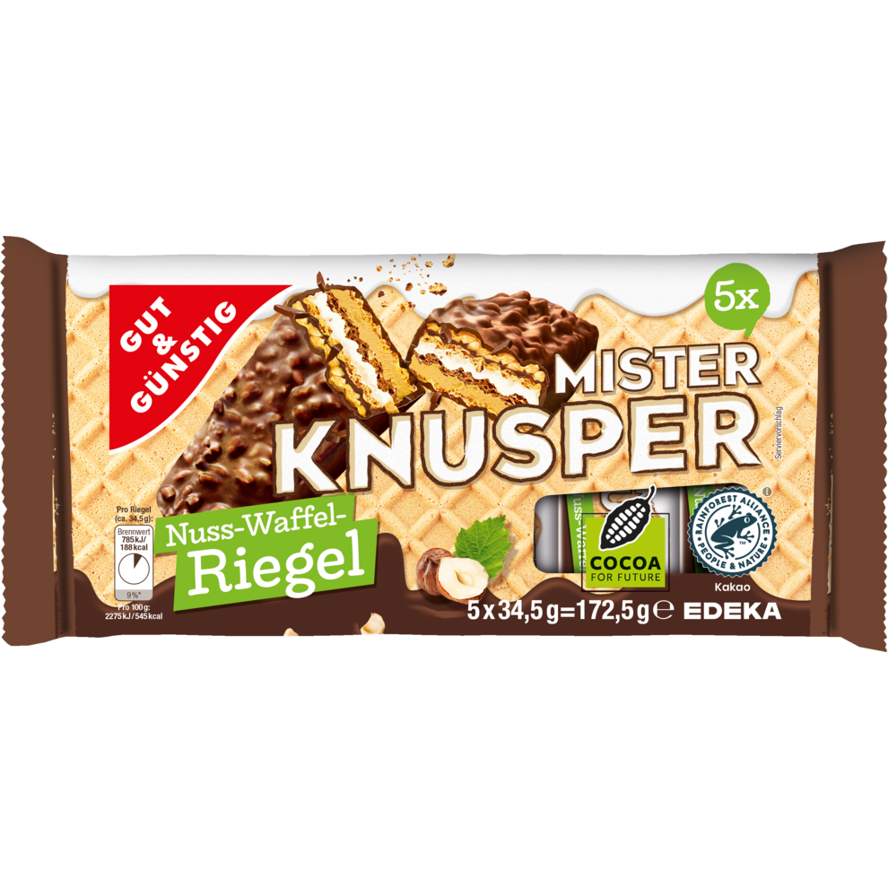 GUT&GÜNSTIG Mister Knusper Nuss-Waffel-Riegel 5x34,5g