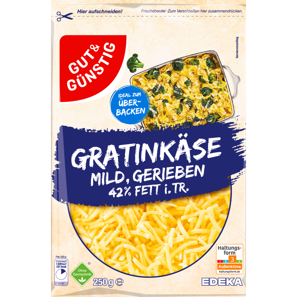 GUT&GÜNSTIG Gratinkäse mild 42% 250g VLOG