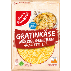 GUT&GÜNSTIG Gratinkäse würzig gerieben 47% 250g