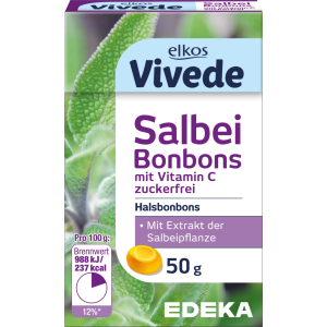 EDEKA elkos VIVEDE Salbei Bonbons zuckerfrei 50g