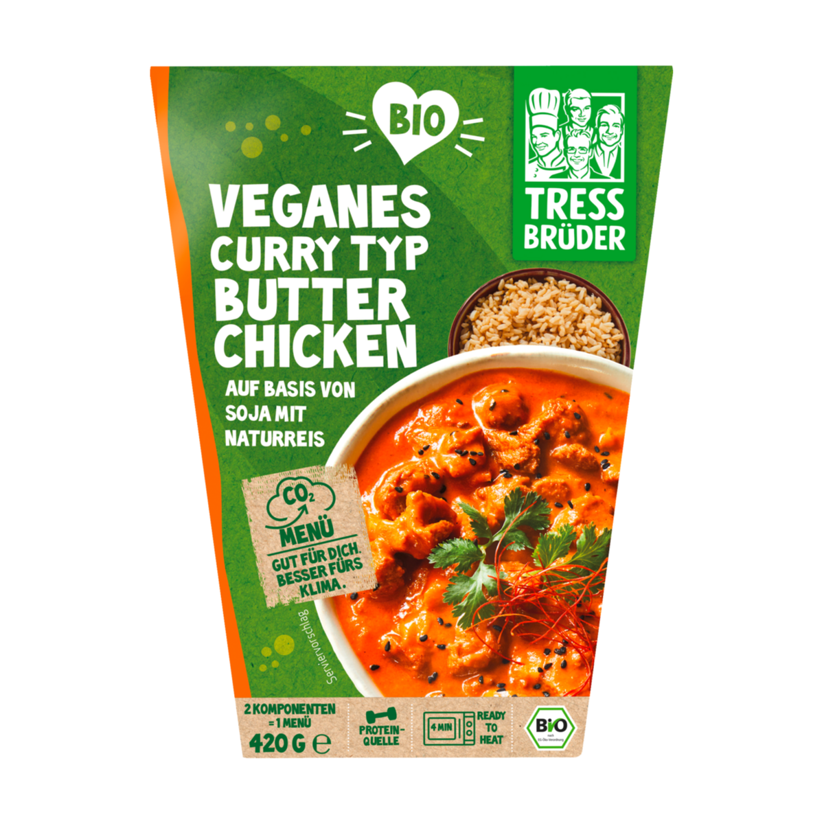 Bio Tressbrüder Veganes Curry Butter Chicken und Naturreis 420g