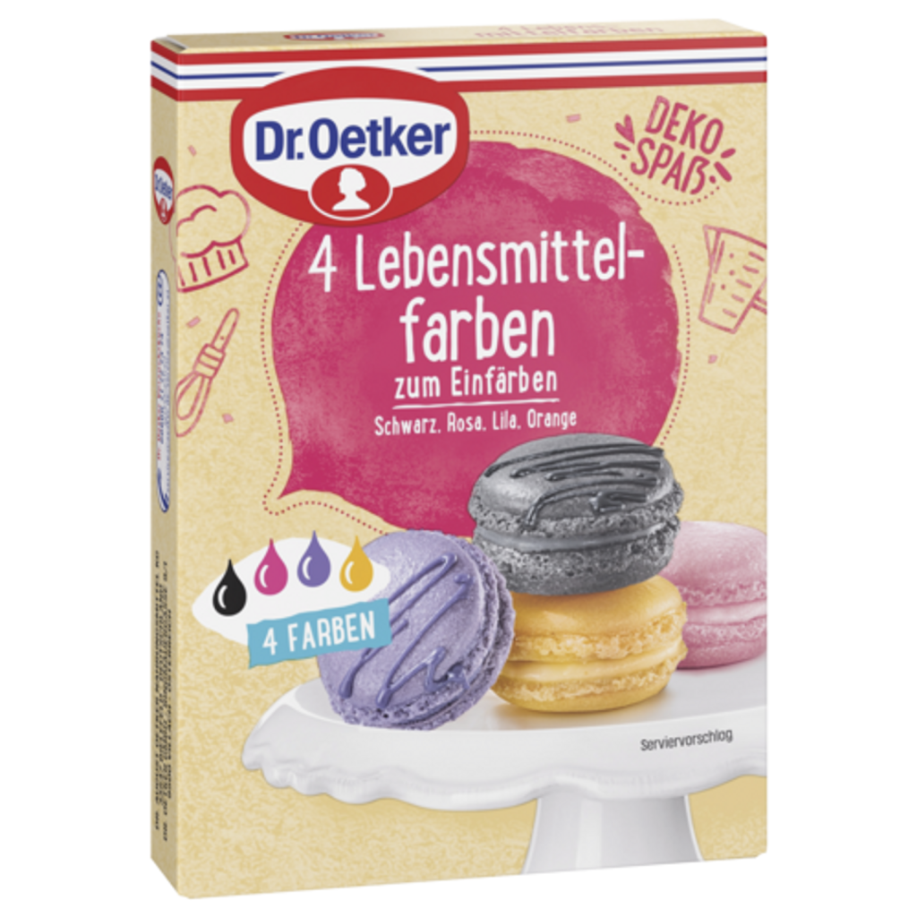 Dr.Oetker Lebensmittelfarben schwarz, rosa, lila, orange 4ST 80g