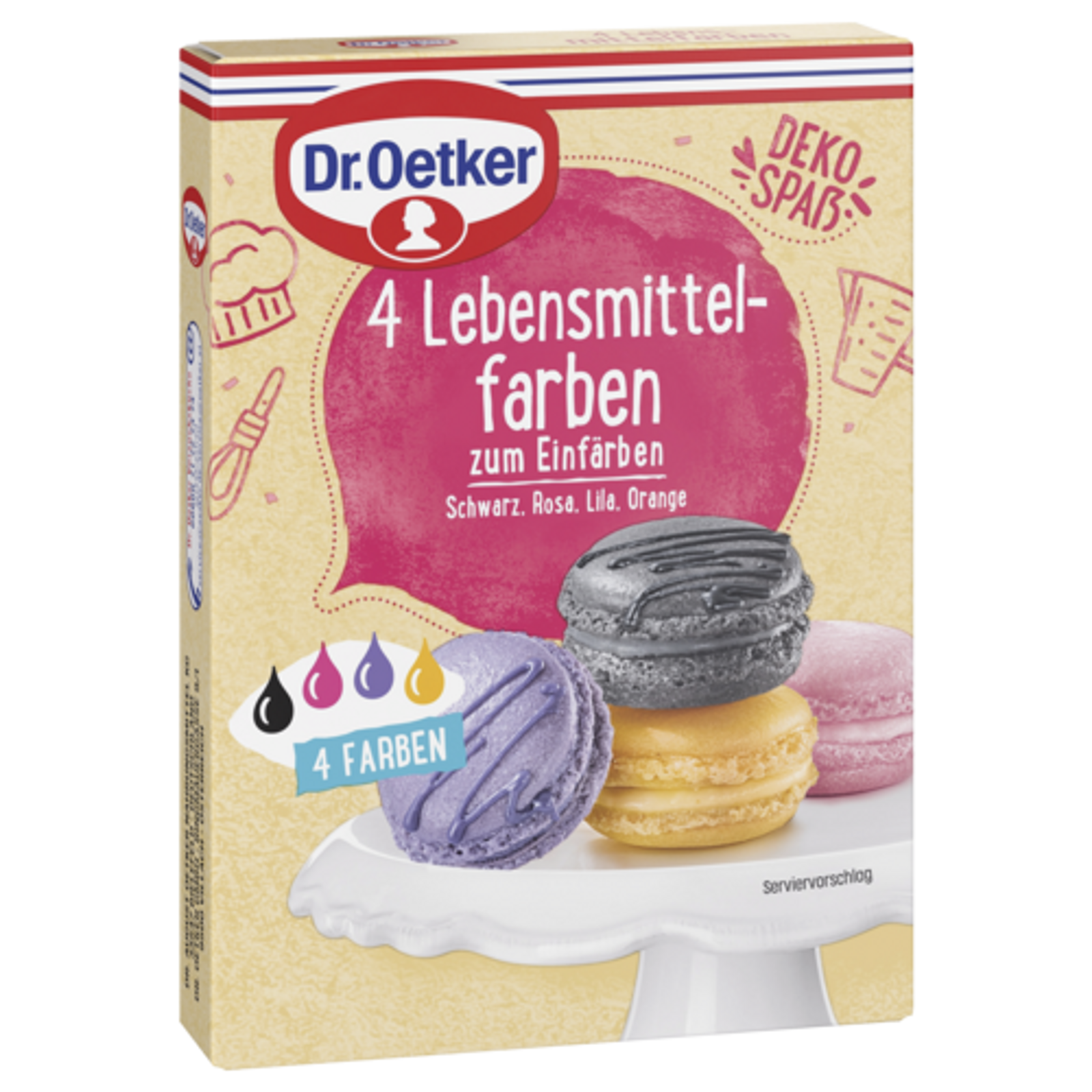 Dr.Oetker Lebensmittelfarben schwarz, rosa, lila, orange 4ST 80g