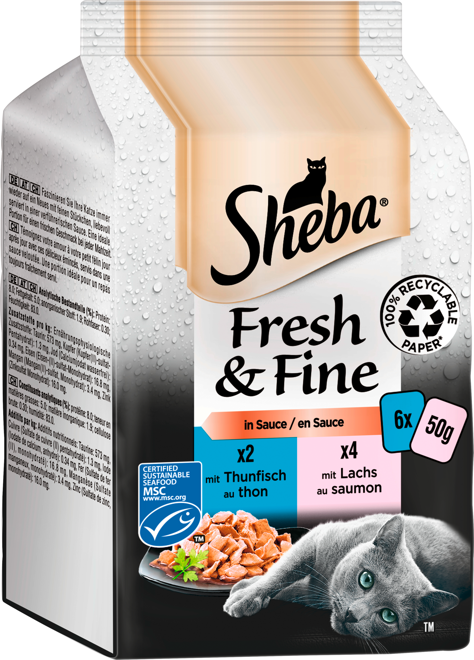 MSC Sheba Fresh&Fine in Sauce mit Lachs und Thunfisch 6x50g