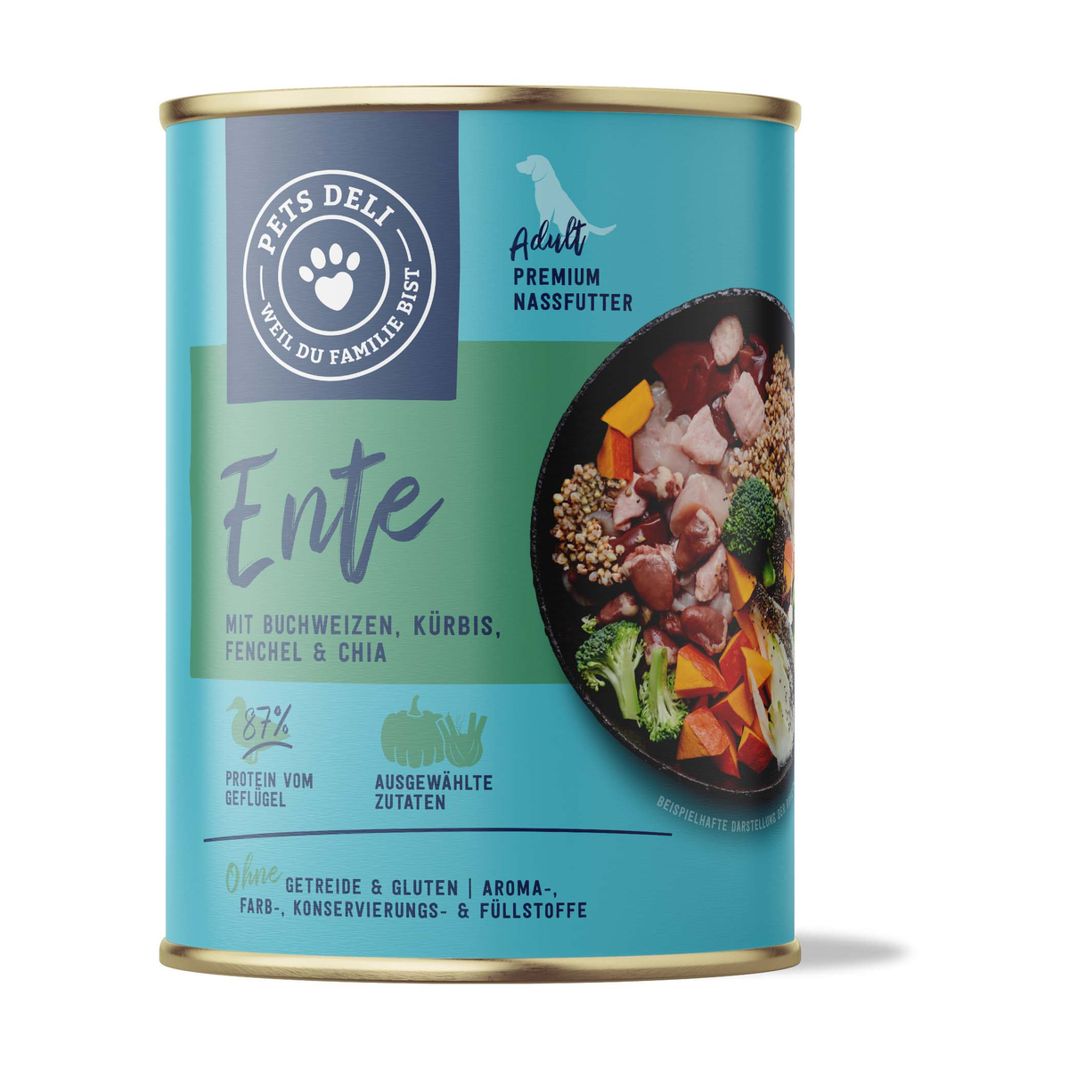 Pets Deli Nassfutter Ente mit Huhn, Kürbis, Buchweizen, Chia&Fenchel 400g