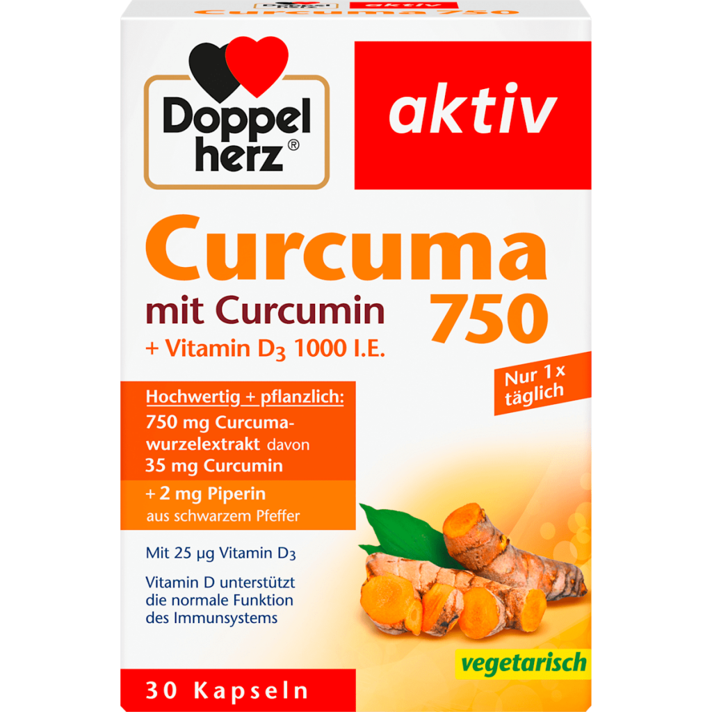 Doppelherz Curcuma 750 mit Curcumin+Vitamin D3 1000I.E. 30Kapseln 26,7g