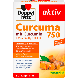 Doppelherz Curcuma 750 mit Curcumin+Vitamin D3 1000I.E. 30Kapseln 26,7g