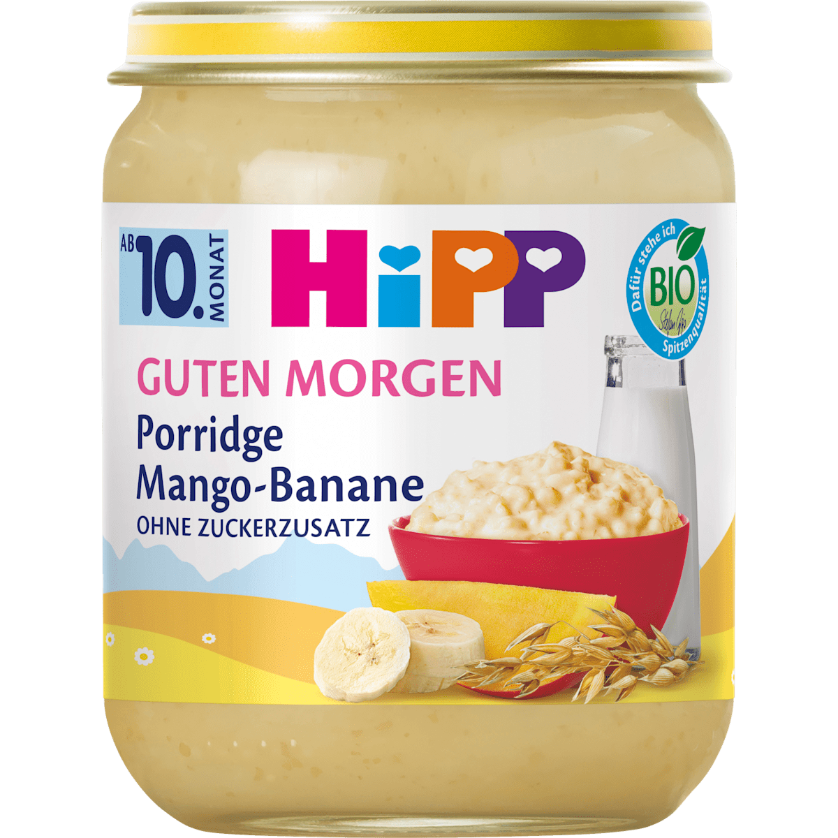 Bio Hipp Frühstücks-Porridge Mango-Banane-Haferbrei ohne Zuckerzusatz ab 10.Monat 160g