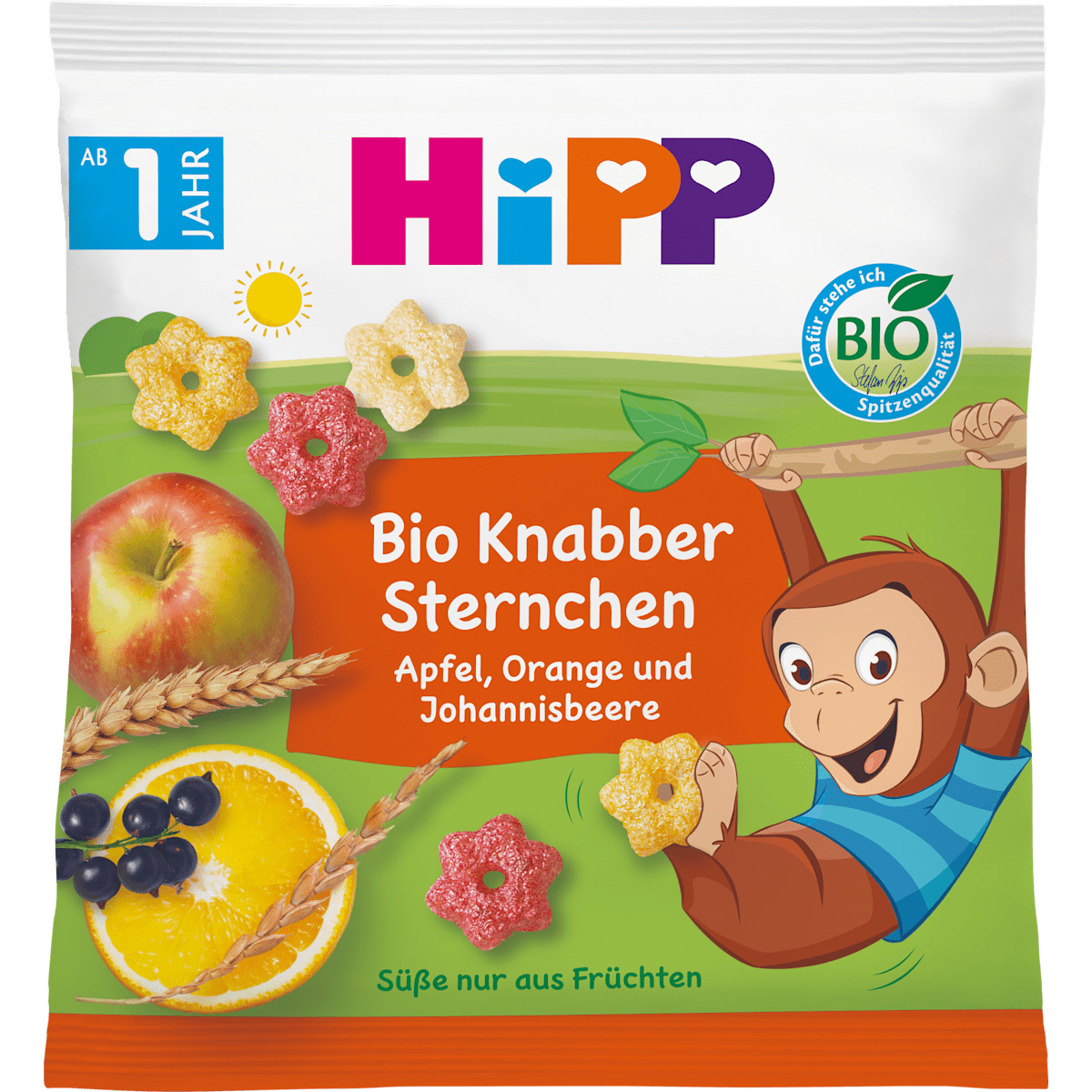 Bio Hipp Für Kinder Knabber Sternchen mit Apfel, Orange und Johannisbeere ab 1+ 30g