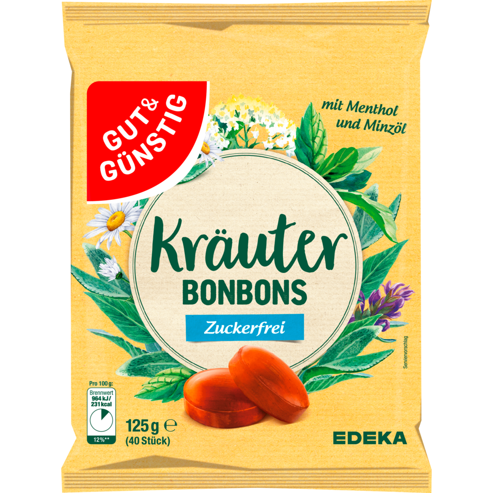 GUT&GÜNSTIG Kräuter Bonbons zuckerfrei 125g
