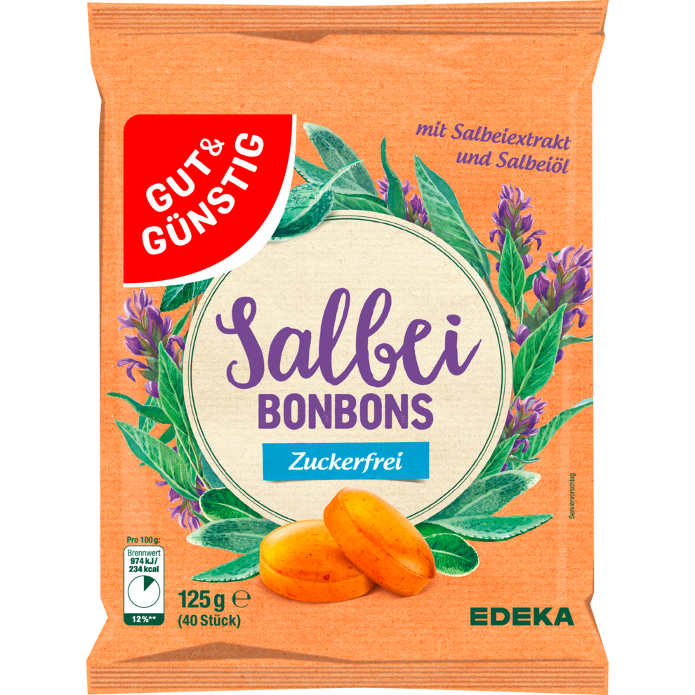 GUT&GÜNSTIG Salbei Bonbons zuckerfrei 125g